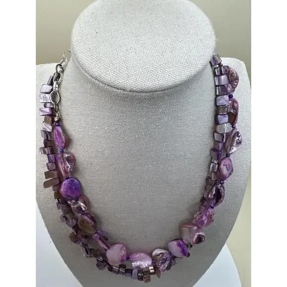 Double Strand Purple Shell Bead Necklace - Picture 2 of 10